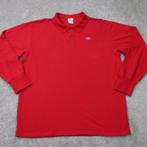 Lacoste Polo Shirt Mens 10 / US 1XG, 5XL Red 100% Cotton Long Sleeve Pullover - Picture 1 of 13